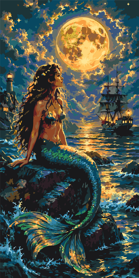 Mermaid and Ship – paint by numbers 40×80 cm