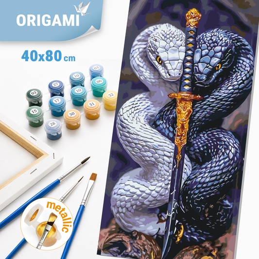 Paint by Numbers on a 40x80 cm frame - Guardians of the Sword (Snakes) - Animals with Metallic Paints - LW 5136