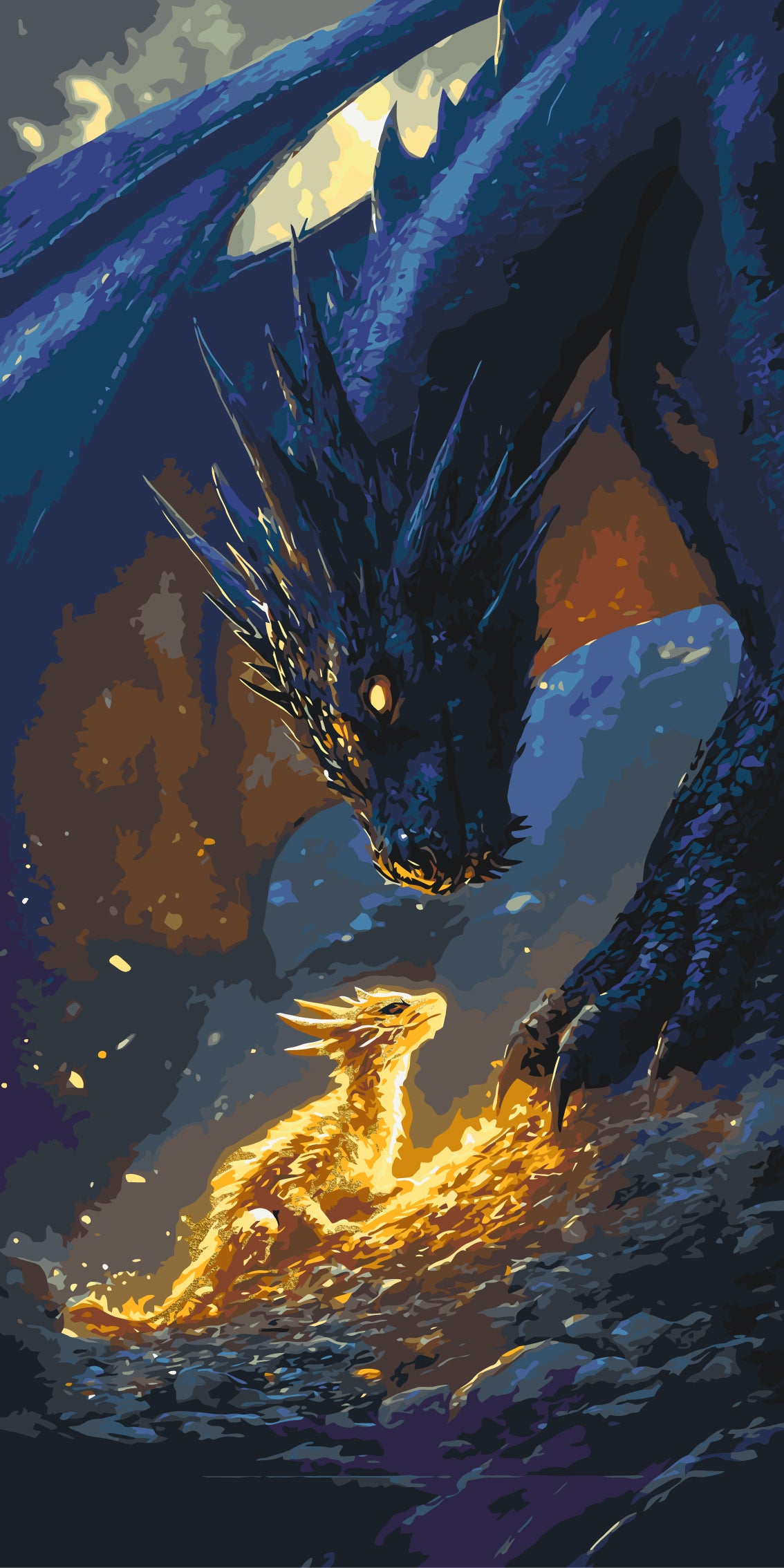 Paint by Numbers on frame 40*80 cm Fantasy "Fourth Wing" - Encounter with a Dragon with Metallic Paints LW 5140