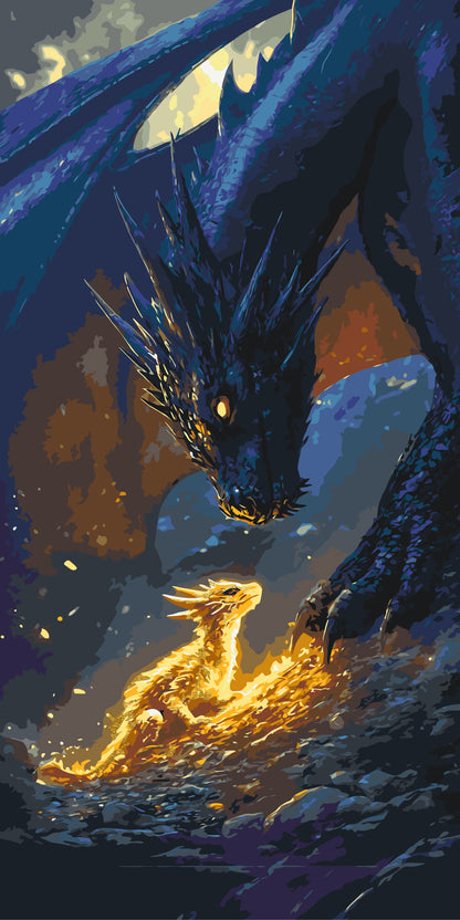 Paint by Numbers on frame 40*80 cm Fantasy "Fourth Wing" - Encounter with a Dragon with Metallic Paints LW 5140