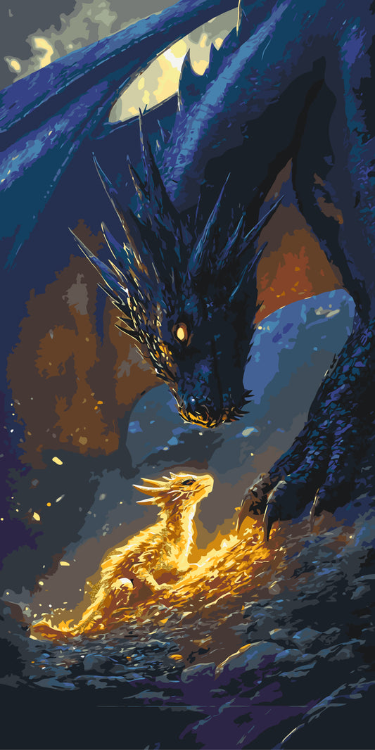 Paint by Numbers on frame 40*80 cm Fantasy "Fourth Wing" - Encounter with a Dragon with Metallic Paints LW 5140