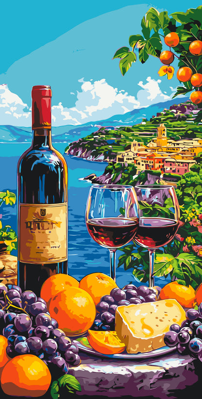 Paint by Numbers on Frame 40*80 cm Landscape/Still Life with Wine and Fruit, Coastline LW 5143