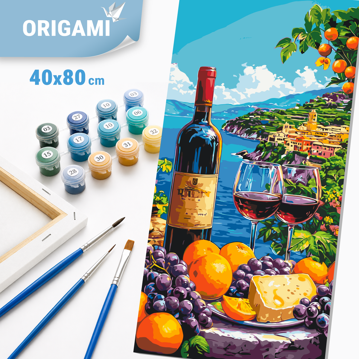 Paint by Numbers on Frame 40*80 cm Landscape/Still Life with Wine and Fruit, Coastline LW 5143