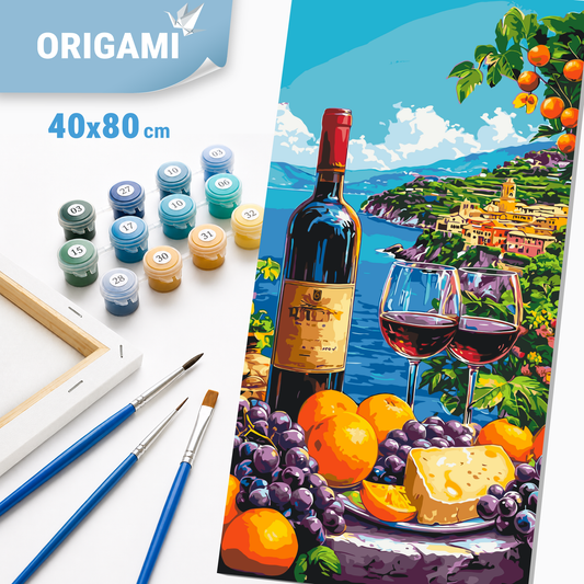 Paint by Numbers on Frame 40*80 cm Landscape/Still Life with Wine and Fruit, Coastline LW 5143