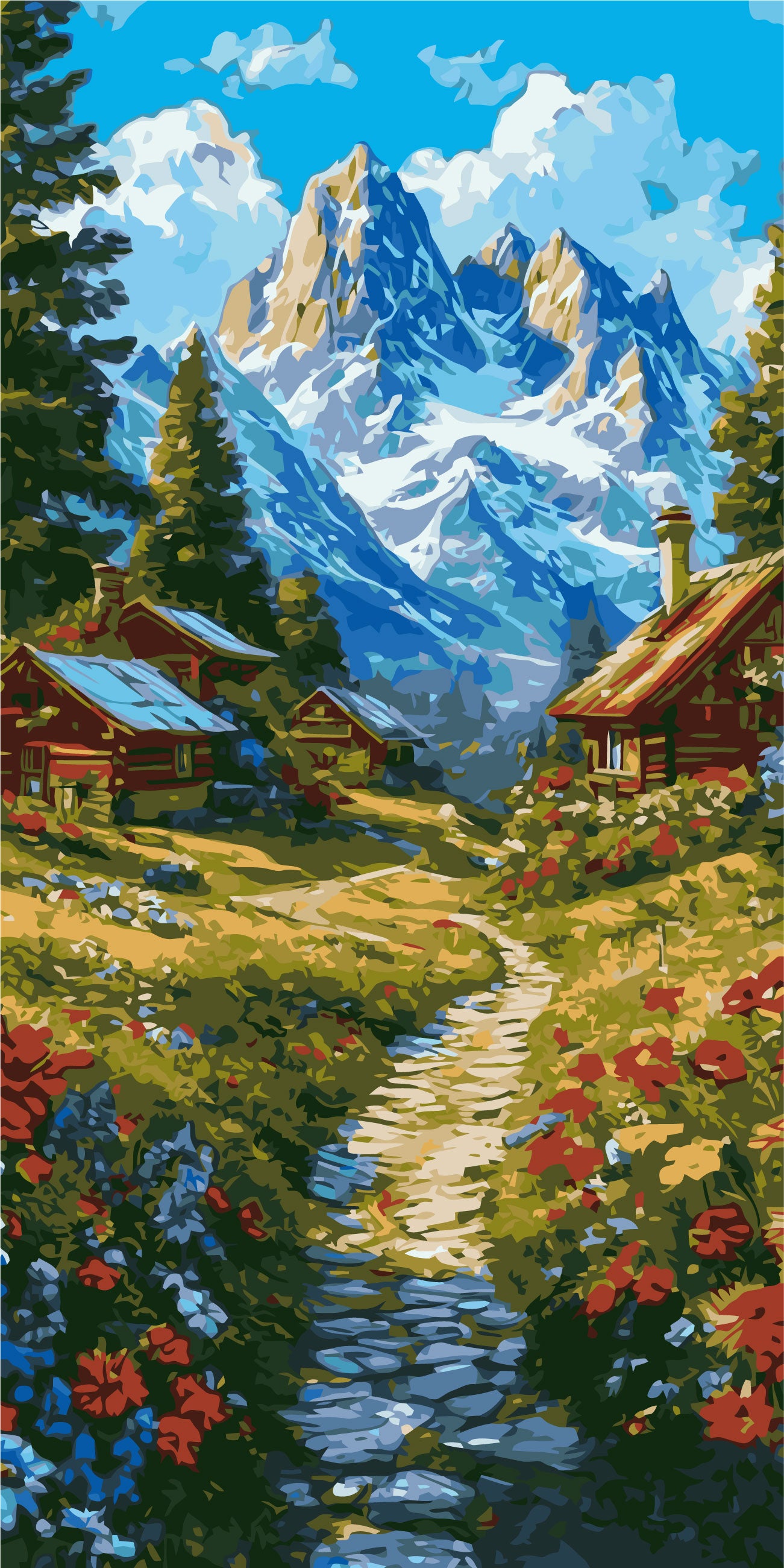 Maľovanie podľa čísel na ráme 40*80 cm - Cesta do hôr - Krajinka - LW 5162