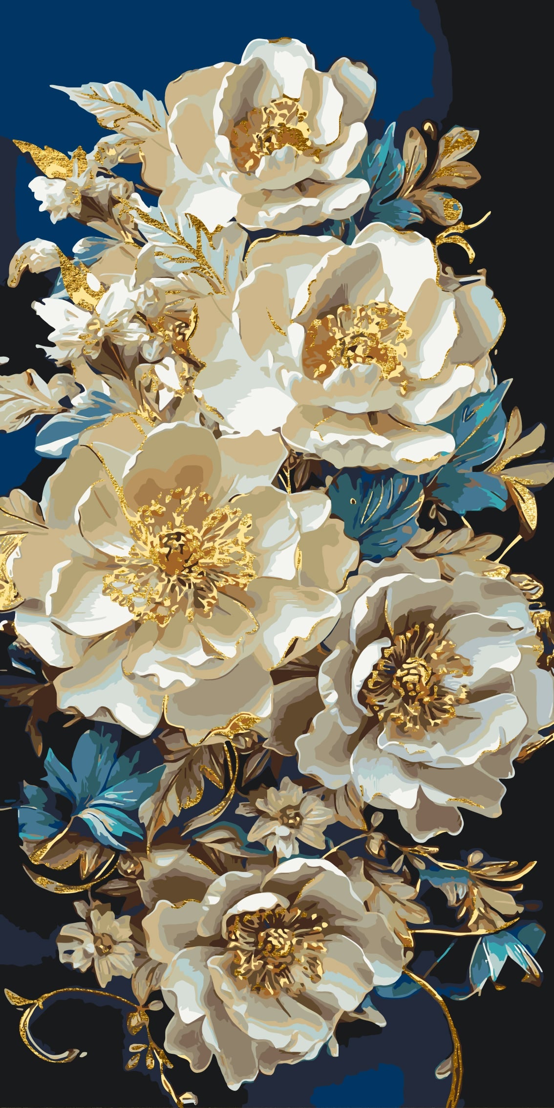 Paint by Numbers on a 40*80 cm frame Flowers. Peonies with Metallic Paints LW 5166