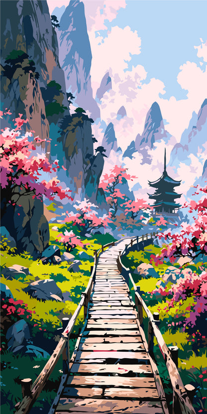 Paint by Numbers on a 40*80 cm frame landscape - Mysterious Japanese Garden LW 5169