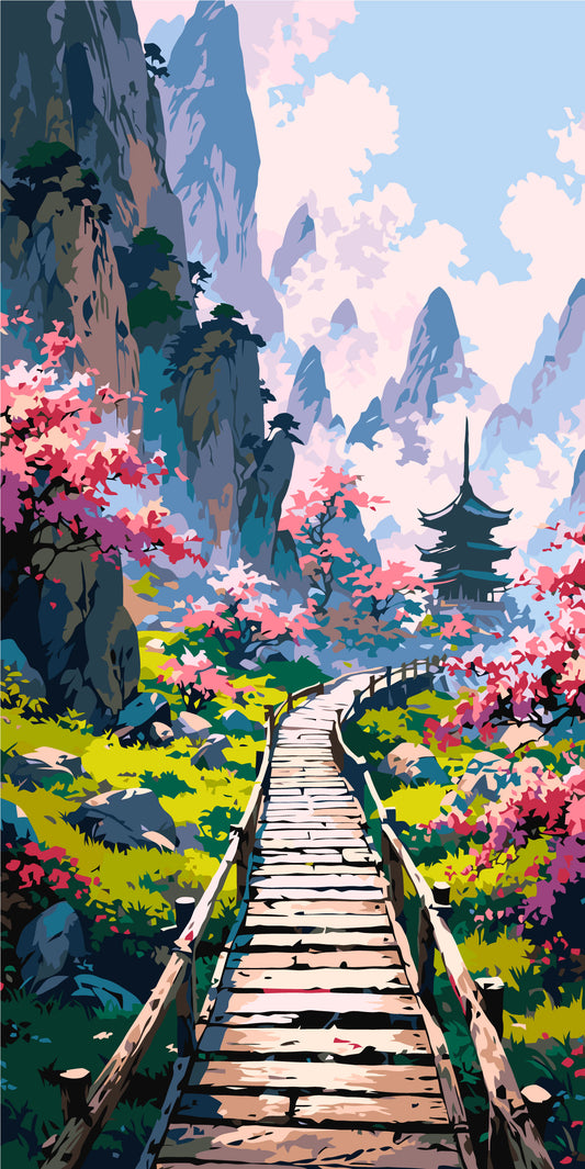 Paint by Numbers on a 40*80 cm frame landscape - Mysterious Japanese Garden LW 5169