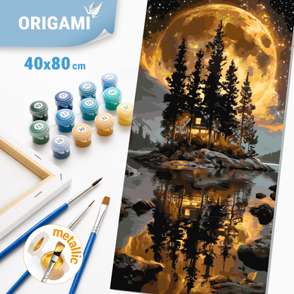 Paint by numbers on frame 40*80 cm Landscape island under the moon with Metallic Paints LW 5184