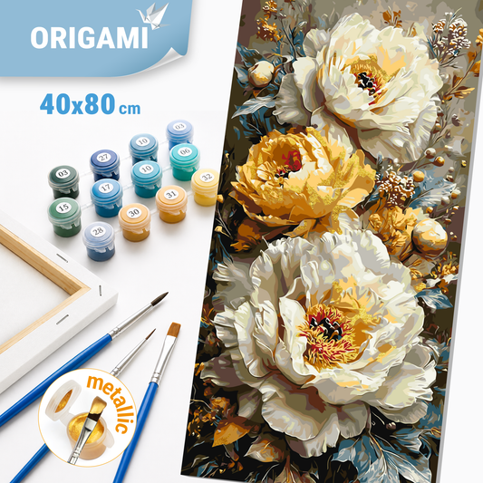 Paint by Numbers on a 40x80 cm frame - Empire of Flowers - Flowers with Metallic Paints - LW 5192