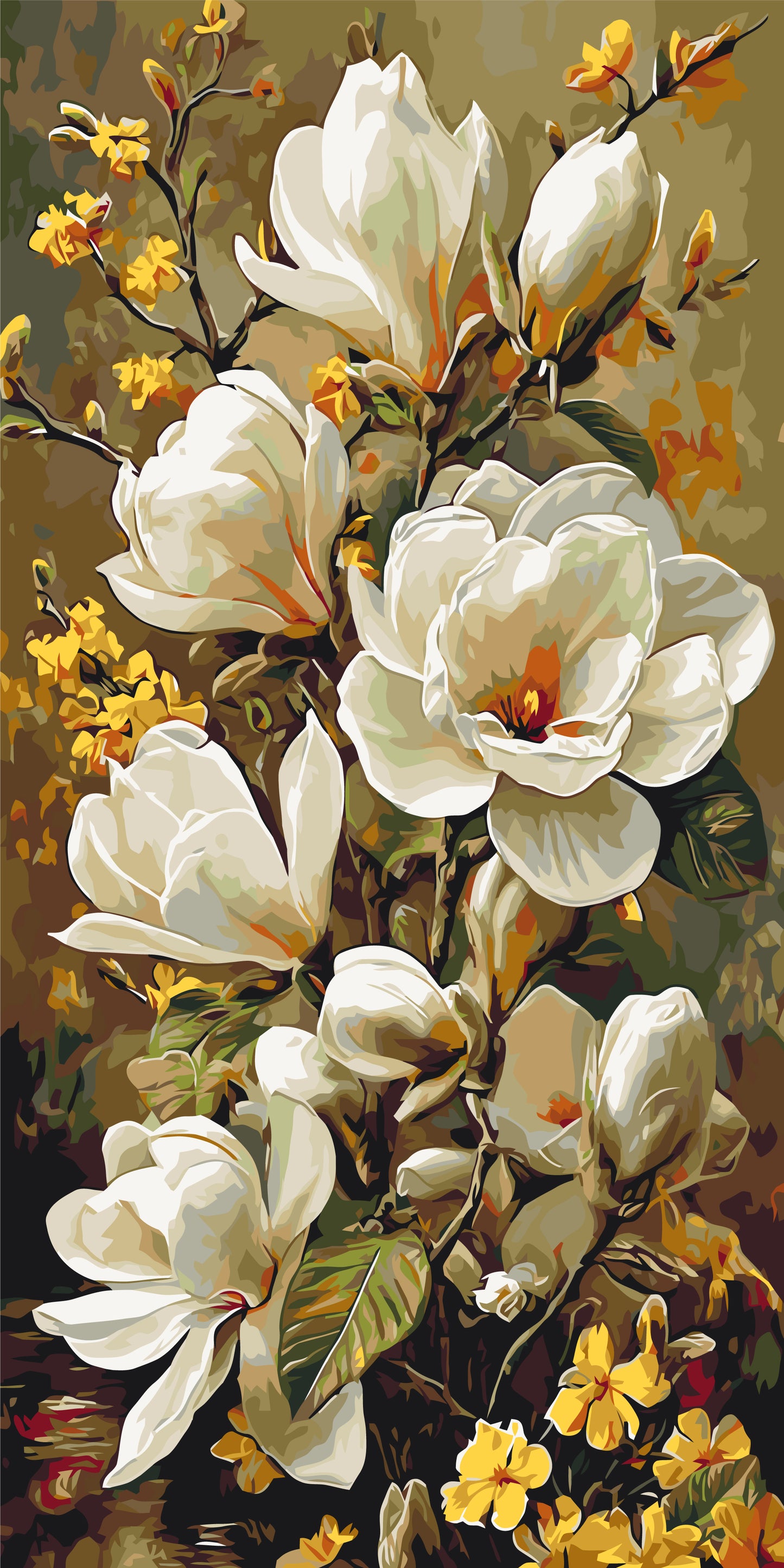 Maľovanie podľa čísel na ráme 40*80 cm - Kvitnúca magnólia - Kvety - LW 5194