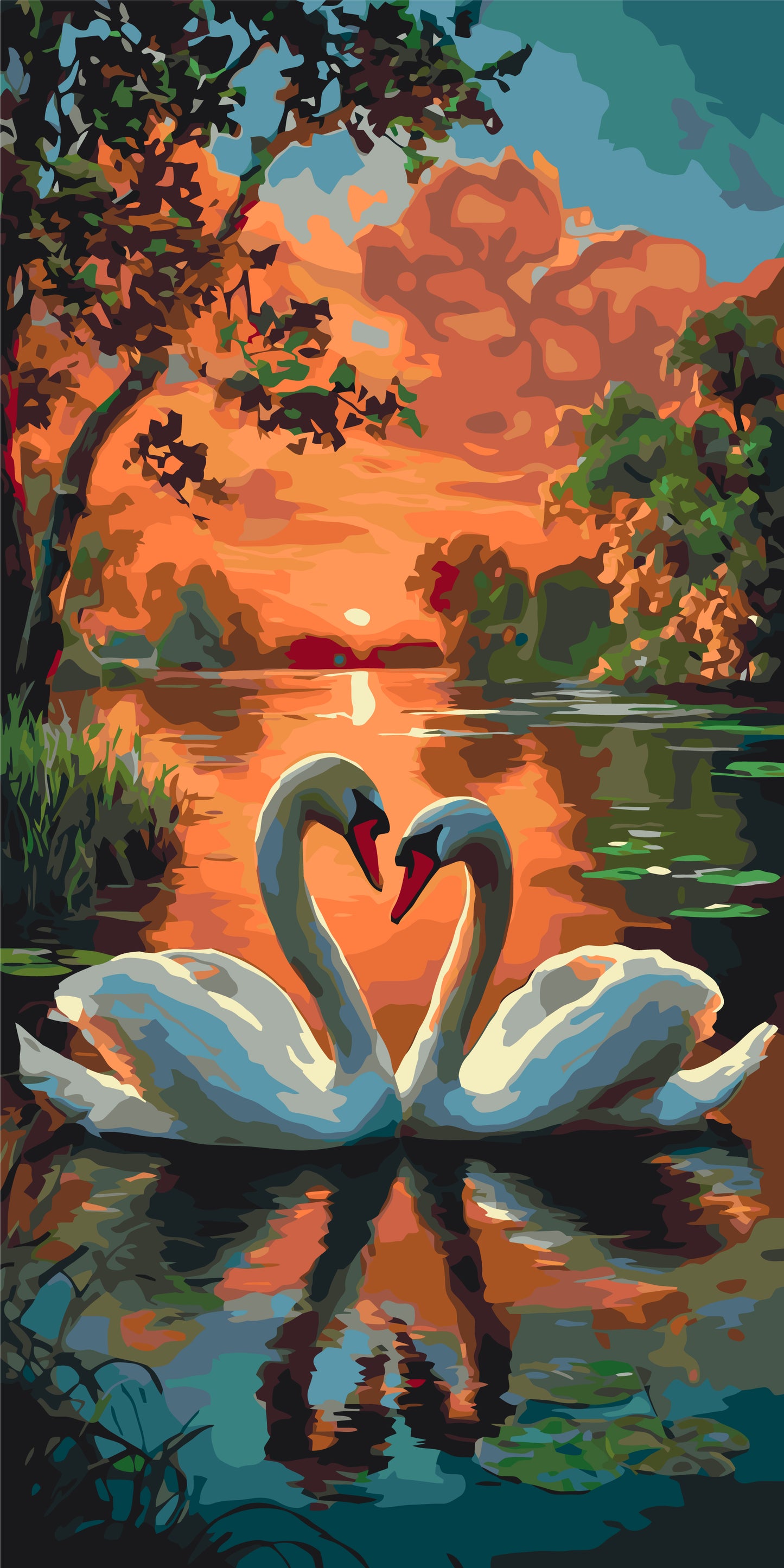 Maľovanie podľa čísel na ráme 40*80 cm - Labuťia nežnosť - Zvieratá/Krajinka - LW 5200