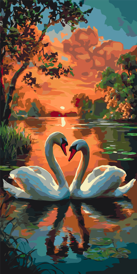 Maľovanie podľa čísel na ráme 40*80 cm - Labuťia nežnosť - Zvieratá/Krajinka - LW 5200
