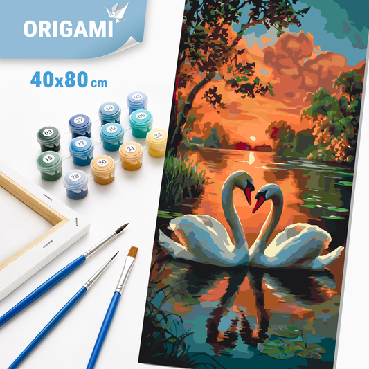 Paint by Numbers on a 40x80 cm frame - Swan Tenderness - Animals/Landscape - LW 5200