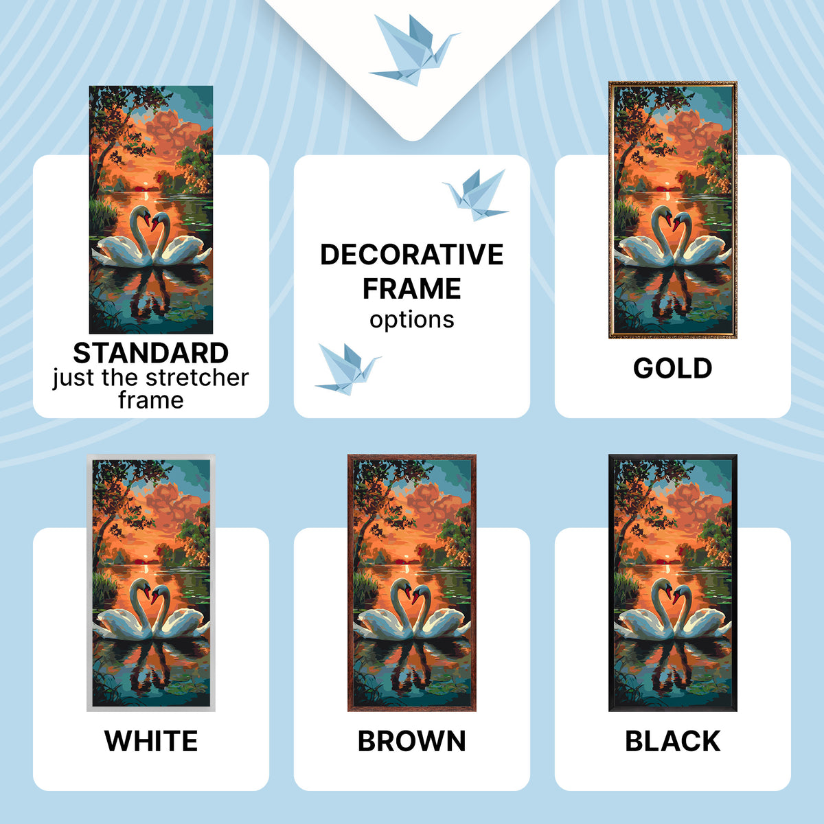 Paint by numbers – heart-shaped swans at sunset