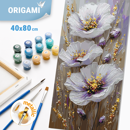 Paint by Numbers on a 40x80 cm frame - Tender Flowers - Flowers with Metallic Paints - LW 5207