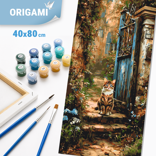 Paint by Numbers on a 40x80 cm frame - Cat by the Old Gate - Animals - LW 5210