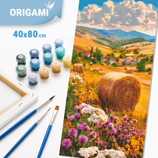 Paint by Numbers on a 40x80 cm frame - Flowers Amid the Harvest - Landscape/Flowers with Metallic Paints - LW 5211