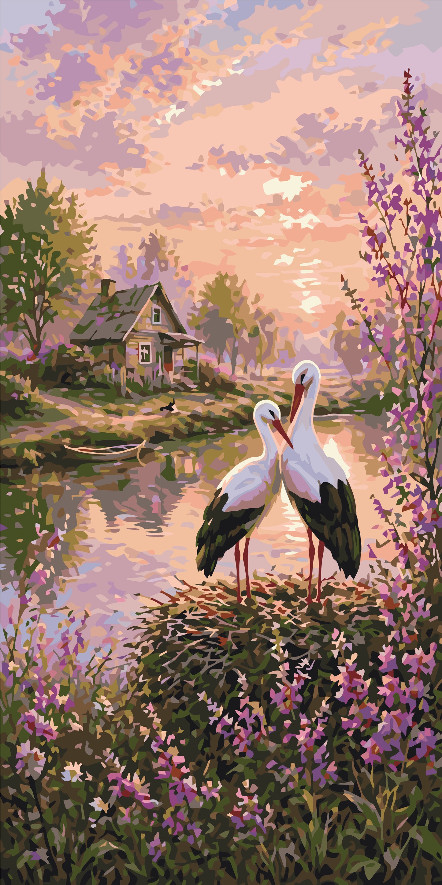 Maľovanie podľa čísel na ráme 40*80 cm - Bociany pre šťastie - Zvieratá/Krajinka - LW 5215