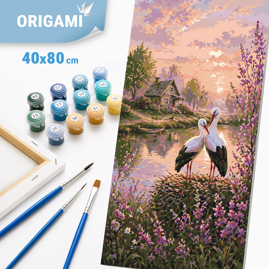 Paint by Numbers on a 40x80 cm frame - Storks for Good Luck - Animals/Landscape - LW 5215