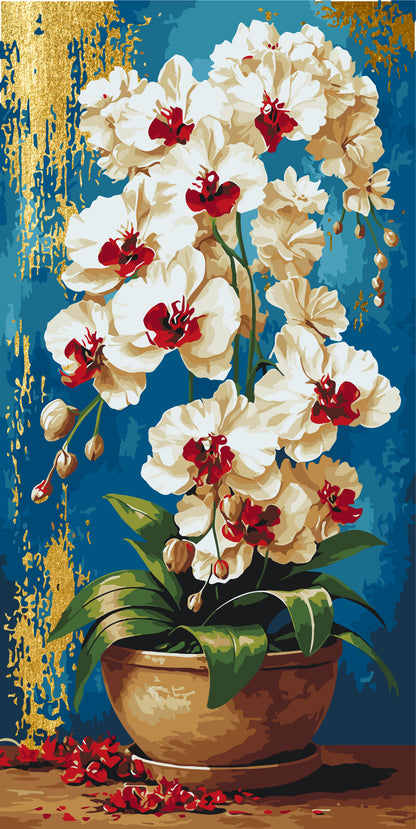 Maľovanie podľa čísel na ráme 40*80 cm - Kráľovské orchidey - Kvety s metalickými farbami - LW 5217