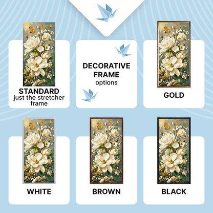 Paint by Numbers on a 40×80 cm Frame – Magnolias and Butterflies with Metallic Paints – Flowers – LW 5218