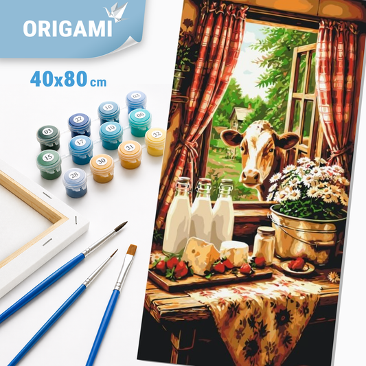 Paint by Numbers on a 40x80 cm frame - Country Idyll with a Cow - Animals - LW 5219