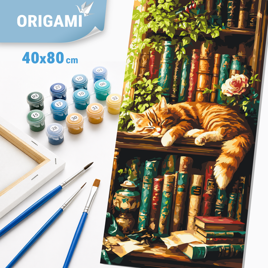 Paint by Numbers on a 40x80 cm frame - Librarian's Cat - Animals/Landscape - LW 5221