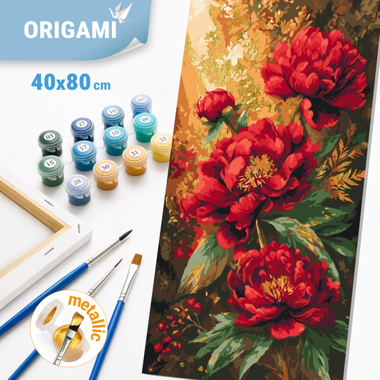 Paint by Numbers on a 40x80 cm frame - Bright Peonies - Flowers with Metallic Paints - LW 5224