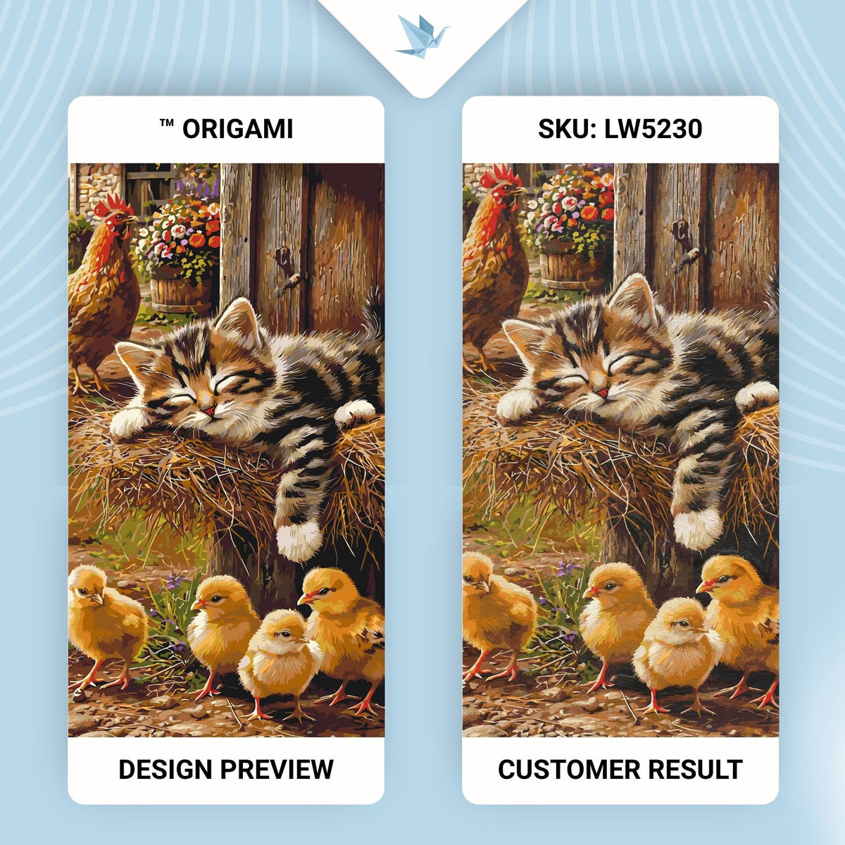 Paint by Numbers on a 40×80 cm Frame – Sweet Dream: Kitten, Rooster and Chicks – Animals – LW 5230