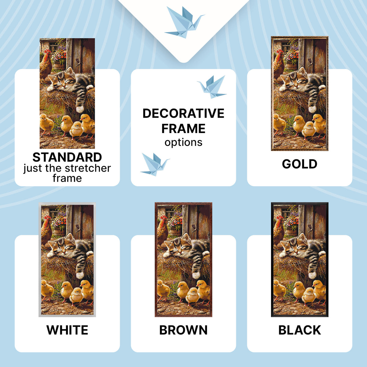 Paint by Numbers on a 40×80 cm Frame – Sweet Dream: Kitten, Rooster and Chicks – Animals – LW 5230