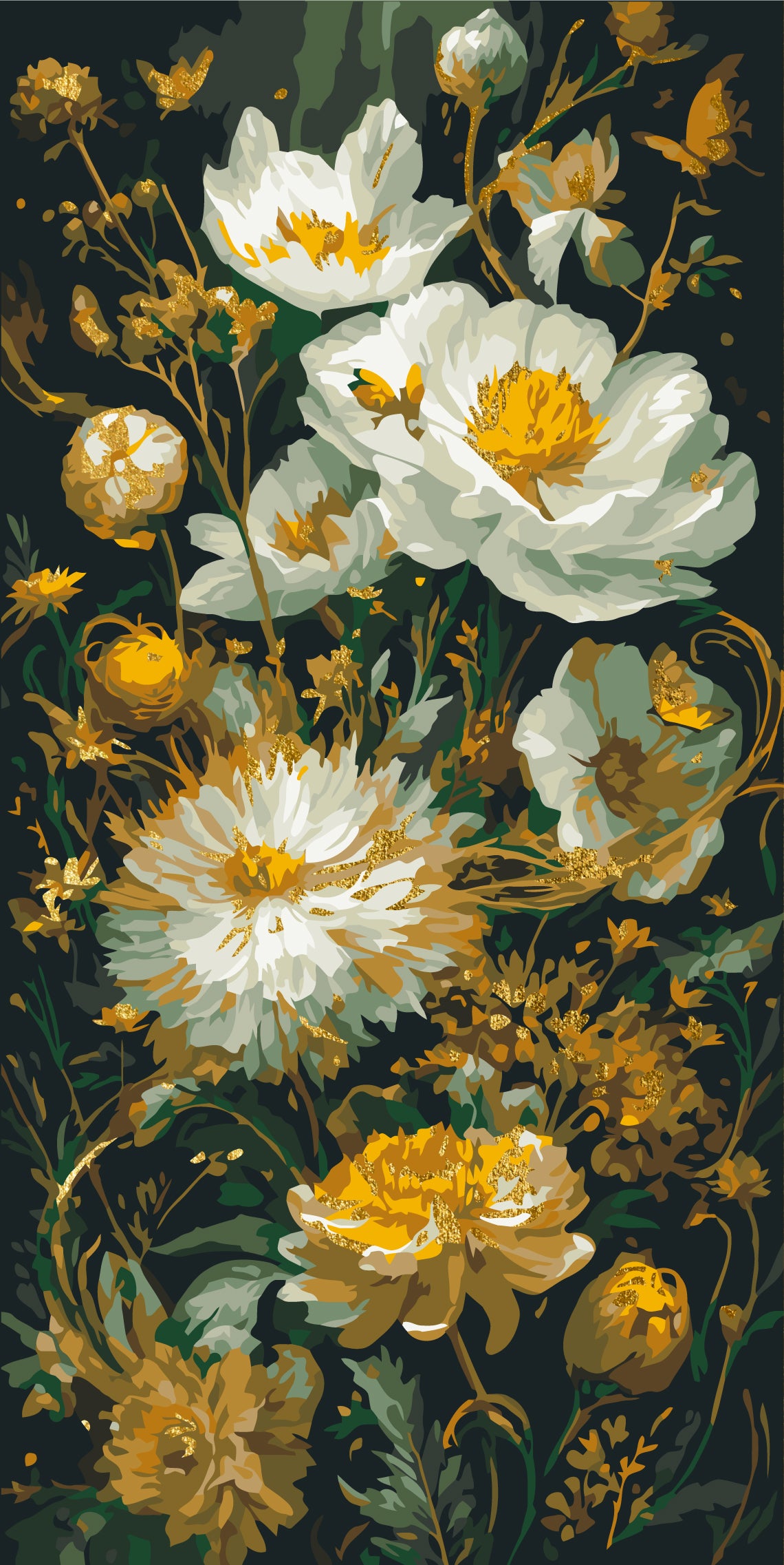 Maľovanie podľa čísel na ráme 40*80 cm - Pivónie - Kvety s metalickými farbami - LW 5232