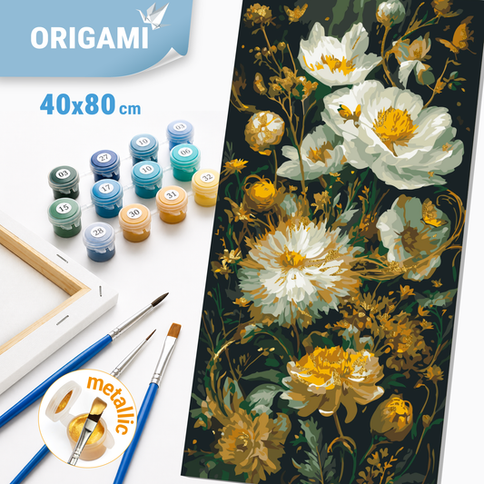 Paint by Numbers on a 40x80 cm frame - Peonies - Flowers with Metallic Paints - LW 5232