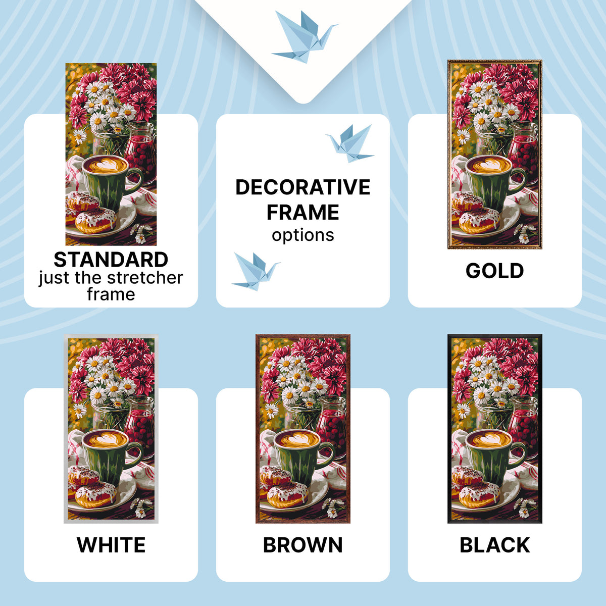 Paint by Numbers on a 40×80 cm Frame – Morning Coffee with a Doughnut and Flowers – Flowers/Still Life – LW 5243