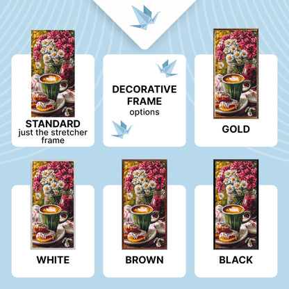 Paint by Numbers on a 40×80 cm Frame – Morning Coffee with a Doughnut and Flowers – Flowers/Still Life – LW 5243