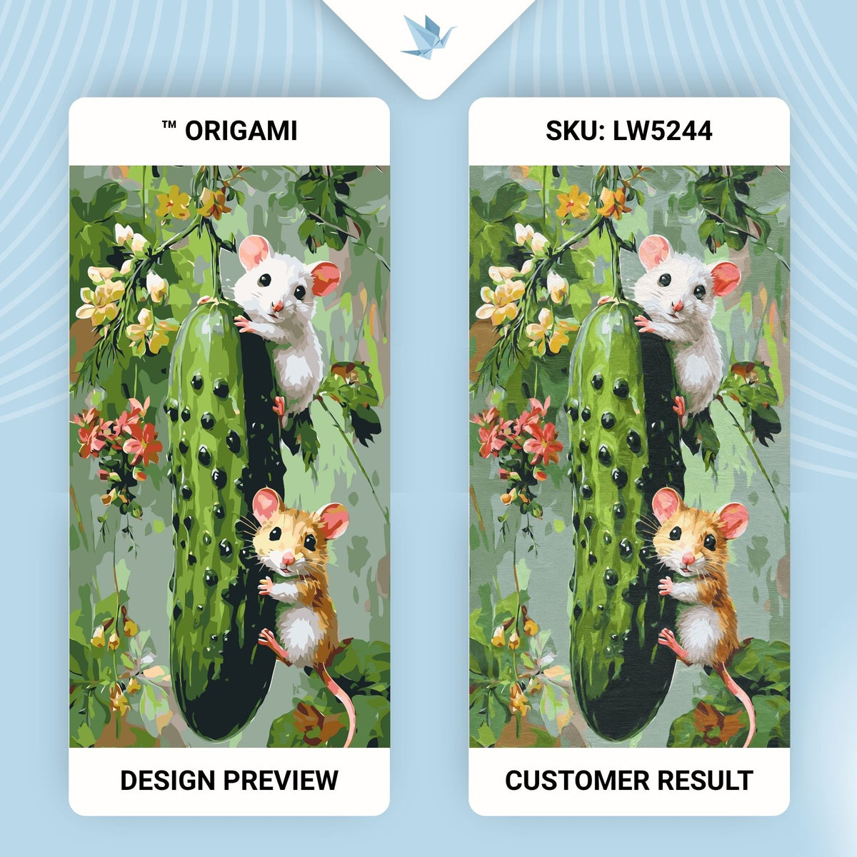 Paint by Numbers on a 40×80 cm Frame – Pair of Mice with a Cucumber – Animals – LW 5244