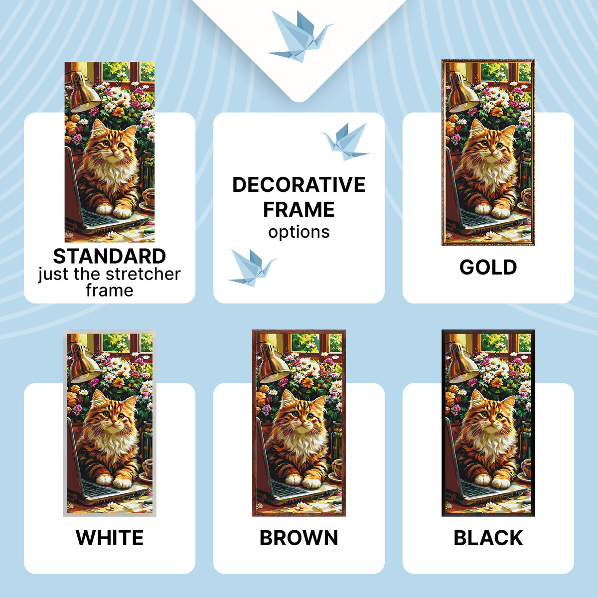 Paint by Numbers on a 40×80 cm Frame – Fluffy Office Manager (Cat) – Flowers/Animals – LW 5246