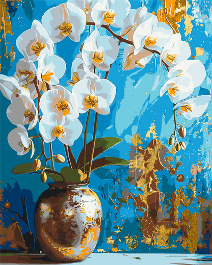 Paint by Numbers on a 40*50 cm frame White orchid. Flowers. With metallic paints LW 8100