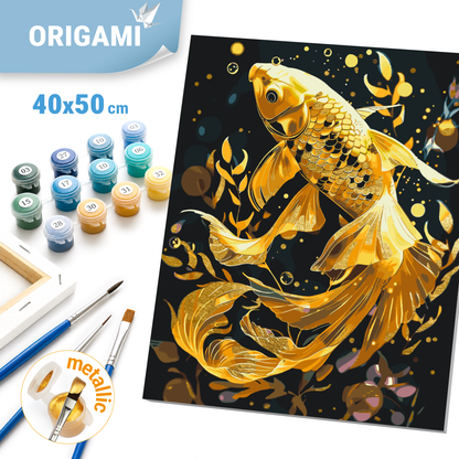 Paint by Numbers on a 40*50 cm frame Animals. Goldfish with metallic colours LW 9670