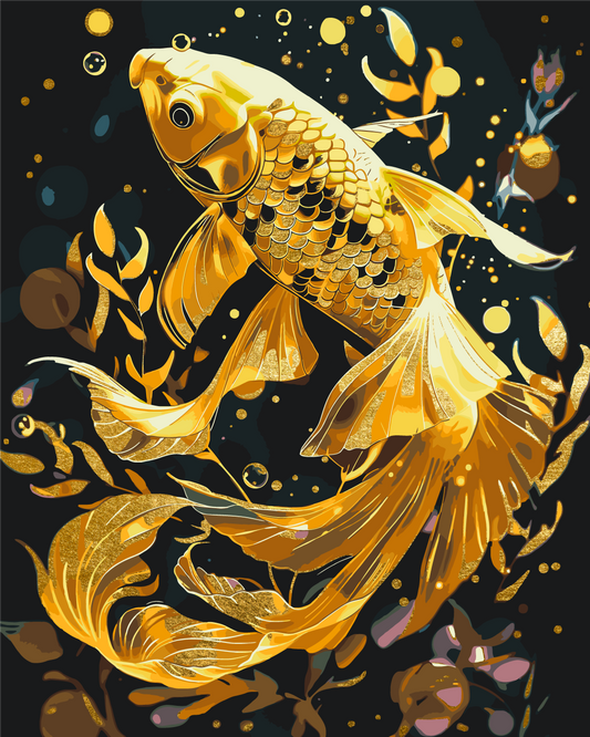 Paint by Numbers on a 40*50 cm frame Animals. Goldfish with metallic colours LW 9670