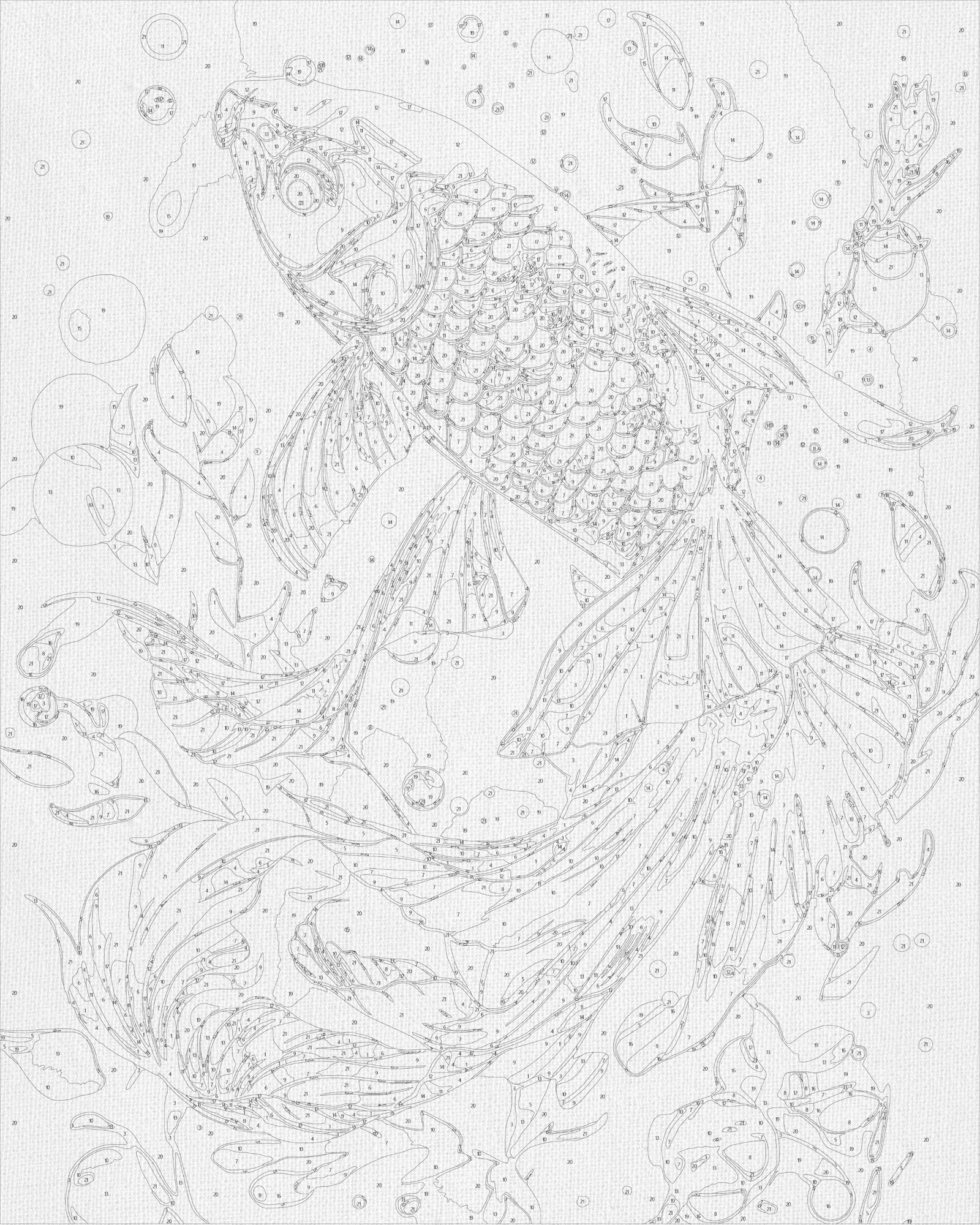 Paint by Numbers on a 40*50 cm frame Animals. Goldfish with metallic colours LW 9670