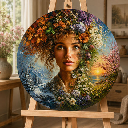 Okrúhle maľovanie podľa čísel Ø45 cm Ľudia. Tváre prírody - duša štyroch ročných období OR 2007