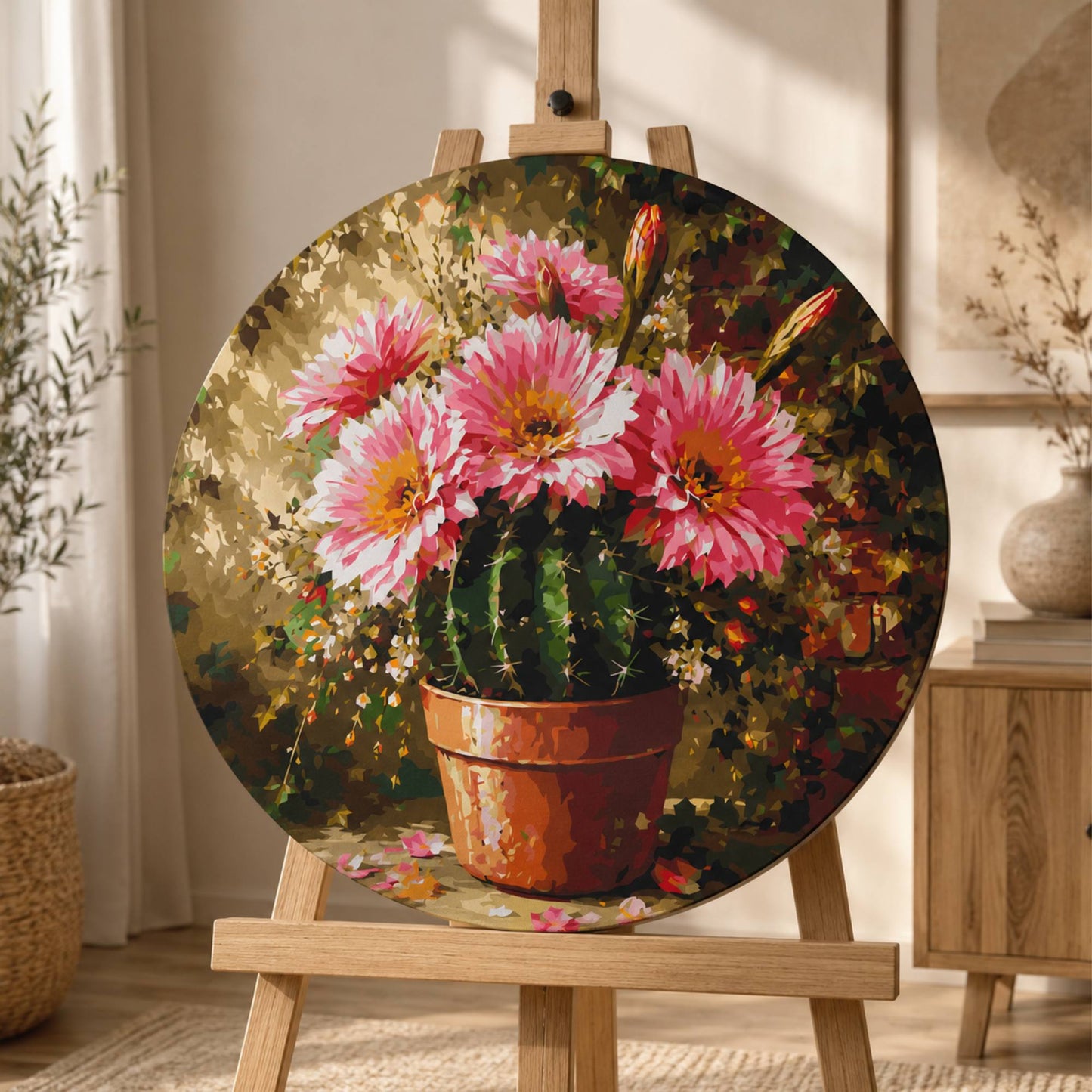 Okrúhle maľovanie podľa čísel Ø45 cm Kvety. Kaktus Echinopsis OR 2028