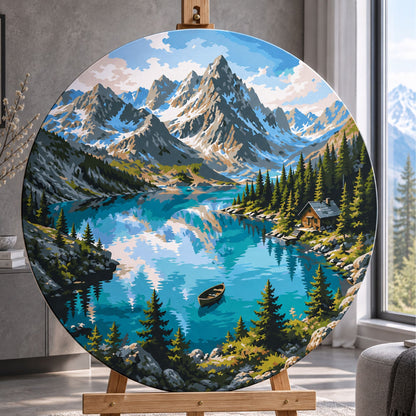 Round Paint by Numbers Ø45 cm – Mountain Lake – Landscape – OR 2035