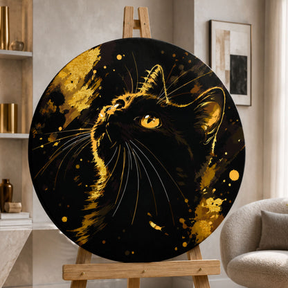 Round Paint by Numbers Ø45 cm – Black Tomcat with Metallic Paints – Animals – OR 2037