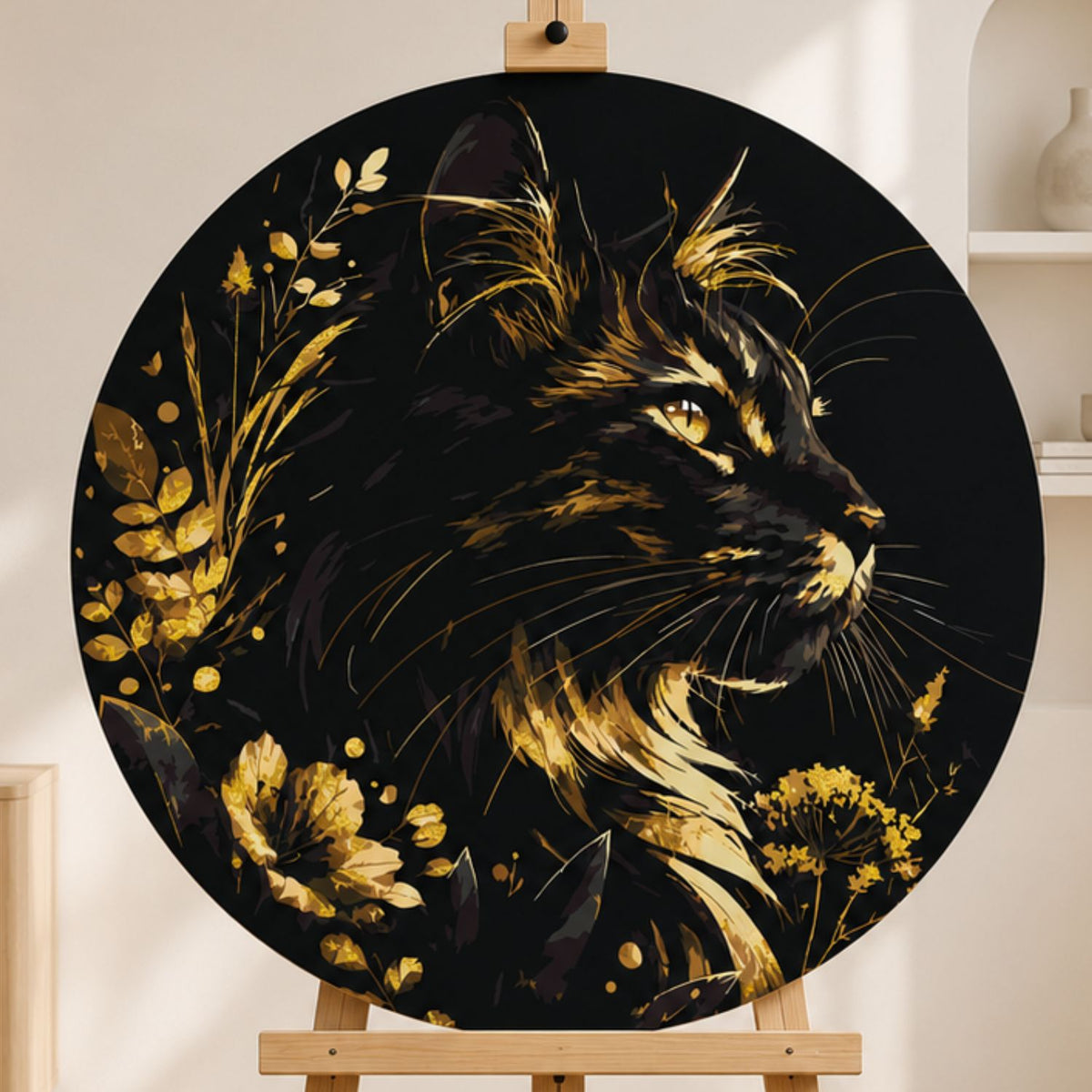 Round Paint by Numbers Ø45 cm – Black Tomcat – Animals – OR 2042