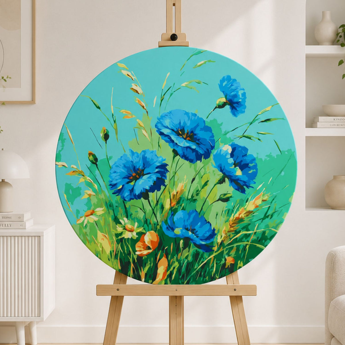 Round paint by numbers – blue poppies