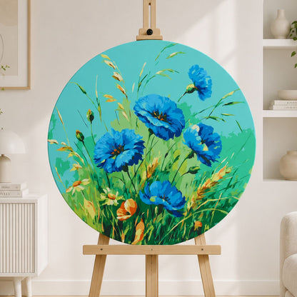 Round Paint by Numbers Ø40 cm – Blue Poppies – Flowers – OR 2046