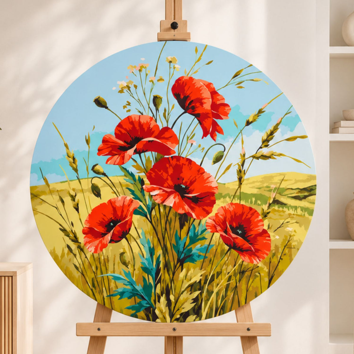 Round paint by numbers – red wild poppies