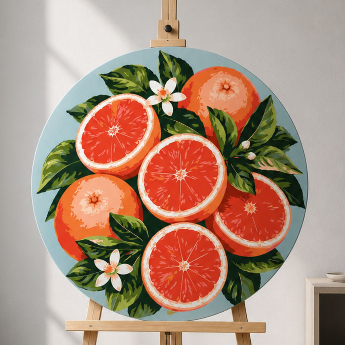 Round Paint by Numbers Ø35 cm – Pink Grapefruits – Still Life – OR 2051
